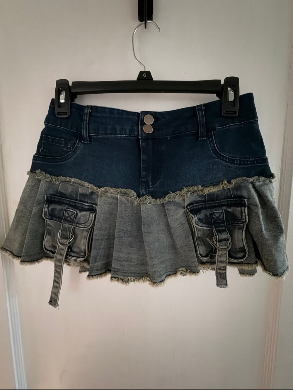 Dolls kill current mood y2k skirt denim two tone with pockets small